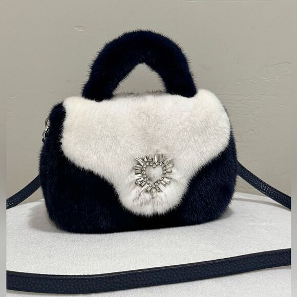 Colorblock Handmade Luxury Real Mink Fur Top Handle Bag/Shoulder Bag/Crossbody - Picture 1 of 16
